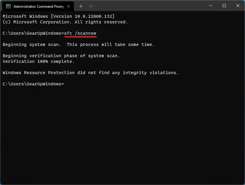 Windows command prompt with SFC and DISM tools running
